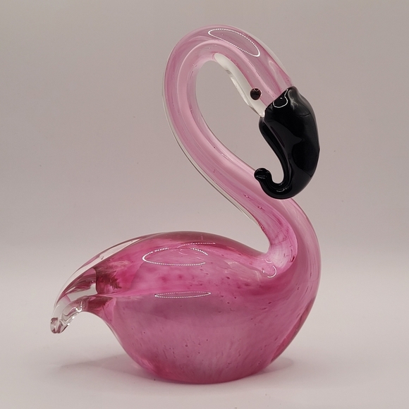 Beautiful Art Glass Blown Glass Pink Flamingo Figurine 6.5" - Picture 1 of 10